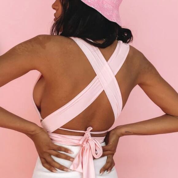Beginning Boutique Niomi Wrap Tie Crop Top in Baby Pink - Picture 10 of 11